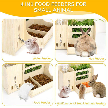 Wooden Feeder Stand Rabbit Guinea Chinchilla Food Basin Multi-Function Kettle