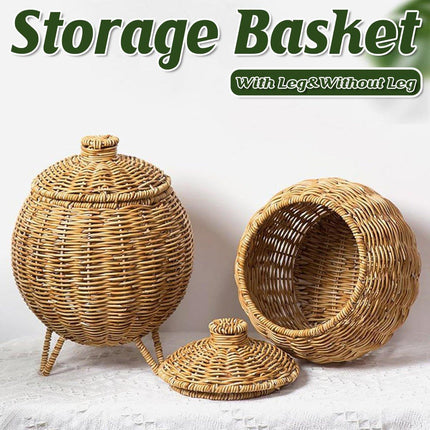 Hand Woven Storage Container with Lid Tabletop Basket Sundries Holder Organizer