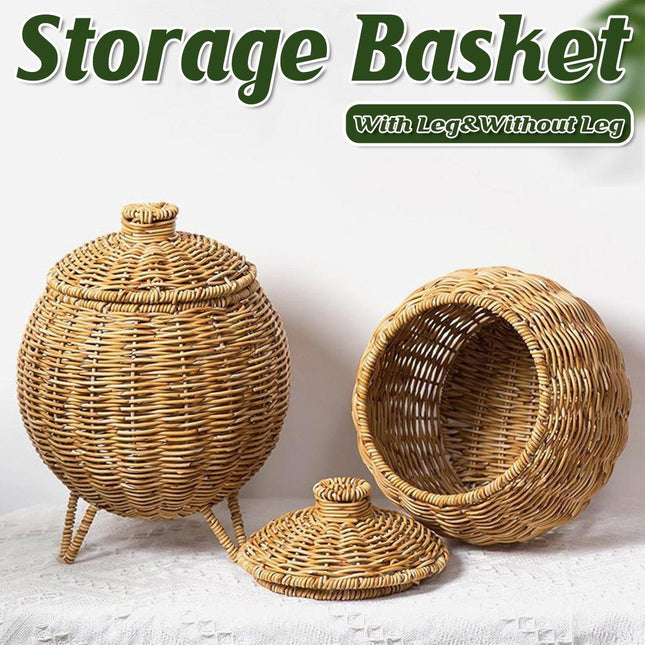 Hand Woven Storage Container with Lid Tabletop Basket Sundries Holder Organizer