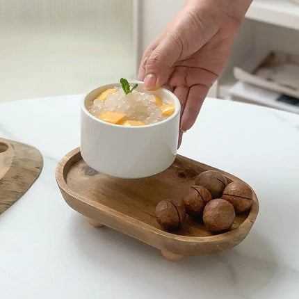 Wooden Oval Tray Multifunctional Dinner Plate Food Dish Ornaments Key Storage