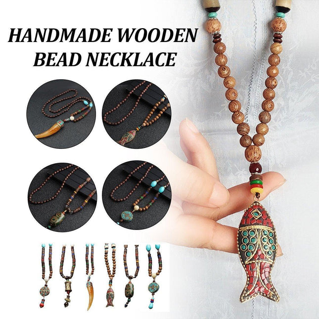 Retro Ethnic Style Pendant Sweater Chain Long Wooden Bead Necklace Fashion