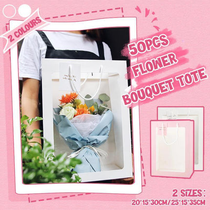 50PCS Flower Bouquet Tote Wedding Favor Bag Bride Tote Clear Gift Bags Handbag White - Aimall