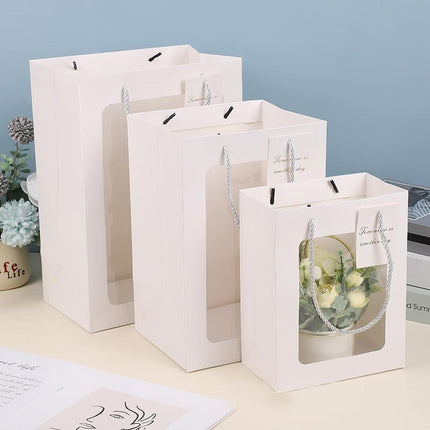25x Thick Gift Bags with Transparent Window for Valentines Day Bouquets and Gift