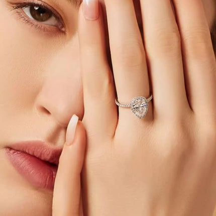 Sparkling Pear Shaped Zircon Cluster Ring Pear Shape Engagement Women Gift - Aimall