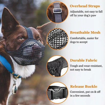 2PCS Adjustable Mesh Pet Dog Muzzle Mask Mouth Cover No Bite Strap Mouth Cover