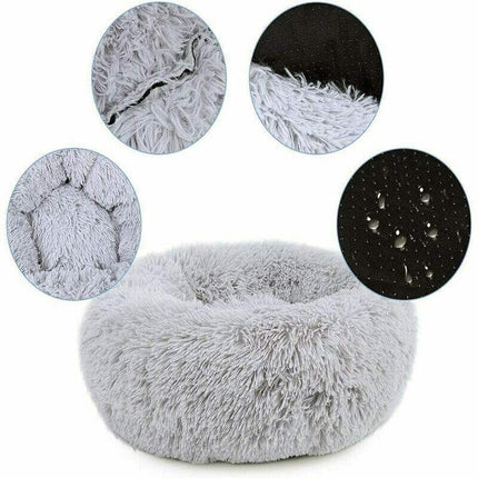 S-50CM Dog Cat Calming Bed Washable ZIPPER Cover Warm Soft Plush Round Sleeping - Aimall