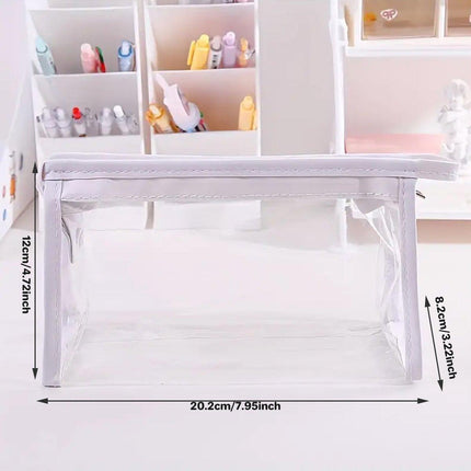 2PCS Transparent Zipper Pencil Case Cosmetic Pouch Pen Storage Bag for Girls
