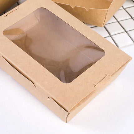 50pcs Kraft Paper Take Out Box Salad Fried Chicken Lunch Box Open Window