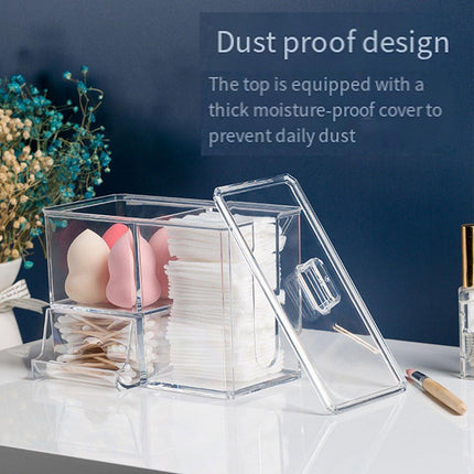 Clear Plastic Makeup Organizer Cotton Swab Storage Holder Compartment Vanity Box