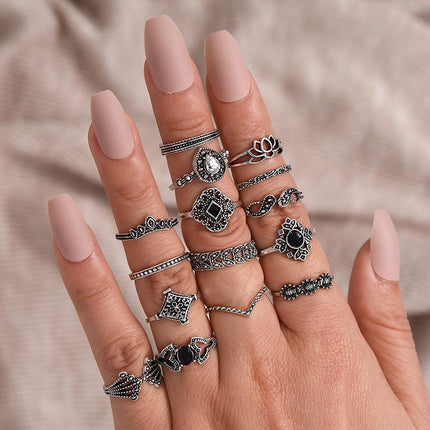 15 PCS Boho Vintage Knuckle Finger Ring Set Crystal Stackable Finger Rings Gifts - Aimall
