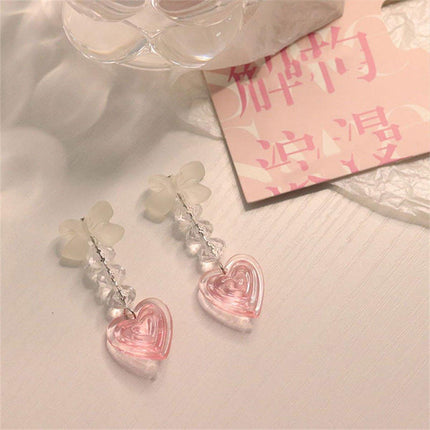 Pink Heart Earrings Long Cute Heart Shaped Dangle Jewelry Women Fashion