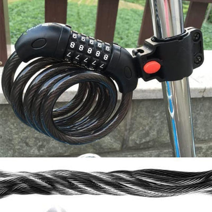 Bike Bicycle Cycling Lock 5-Digit Combination Security Cable Lock 12*1200mm - Aimall