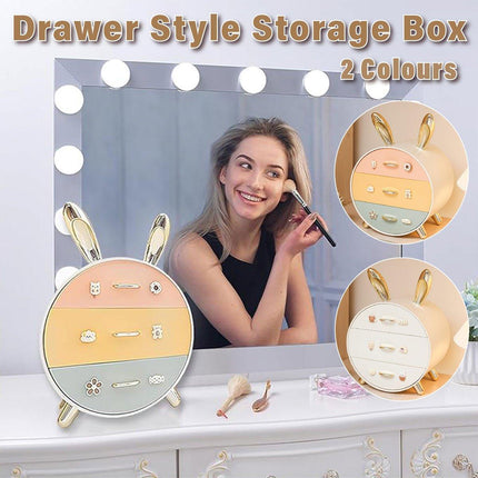 Large Multi-functional Makeup Storage Organizer Rabbit Decor Drawer Cosmetic Box
