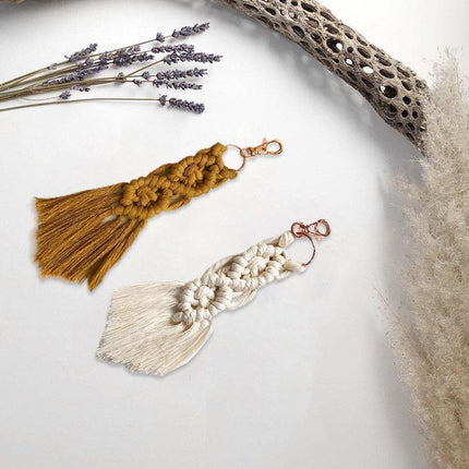 Boho macrame keychain with tassel pendant