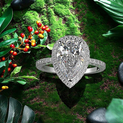 Sparkling Pear Shaped Zircon Cluster Ring Pear Shape Engagement Women Gift - Aimall