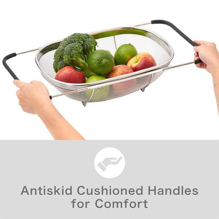 Stainless Steel Dishwashing Basket Telescopic Fruit Drain Basket Kitchen Shelf