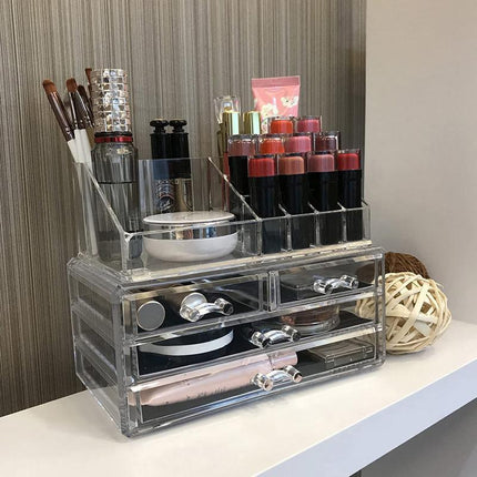Holder Cosmetic Makeup Organiser 4 Drawer Storage Jewellery Box Clear Acrylic - Aimall