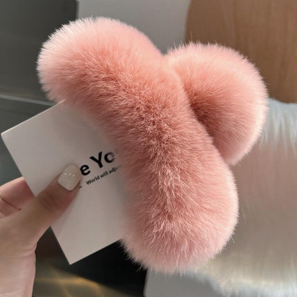 Large Plush Hair Claw Imitation Fur Big Shark Clip Faux Rabbit Fur Hair Clip - Aimall