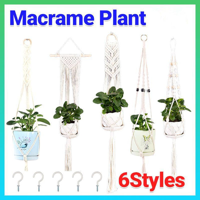Macrame Plant Flower Pot Holder Hanger Hanging Planter Basket Hemp Rope Braided - Aimall