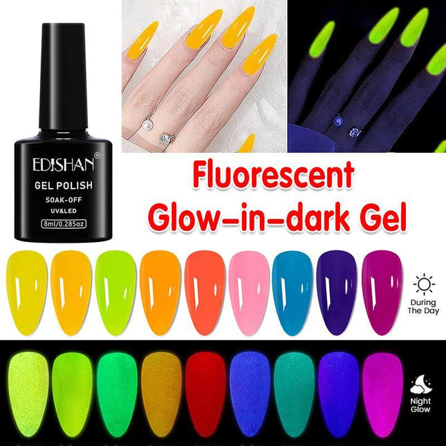 8ml Fluorescent Glow-In-Dark Gel Soak Off UV LED Nail Art Varnish DIY Luminous - Aimall