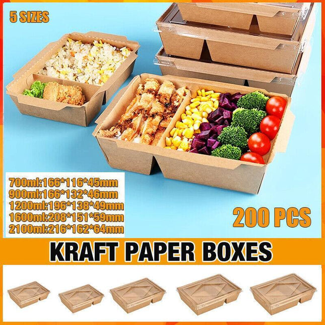 200 x Brown Bento Salad Pasta Rice Kraft Paper Lunch Box Takeaway Food Container - Aimall