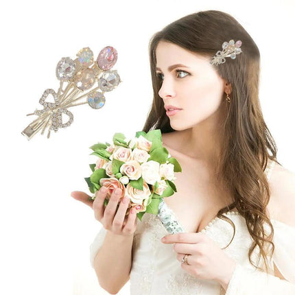 Fashion Women Crystal Hair Clip Barrette Rhinestone Flower Spring Pearl Hairpins - Aimall