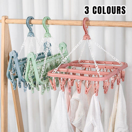 3PCS Multifunctional Plastic Clothes Drying Rack Hanging Rack Sun Rack Clips