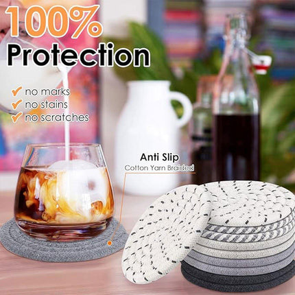 8PCS Round Cotton Woven Coaster Heat Resistant Thick Insulation Dining Table Mat