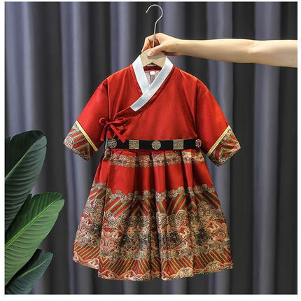 Red Hanfu Boys Girl Traditional Chinese Dress Clothes Ancient Children's Performance - Aimall