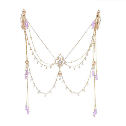 Exotic Sapphire Tassel Headwear Antique Dancer Pendant Hair Accessories Necklace