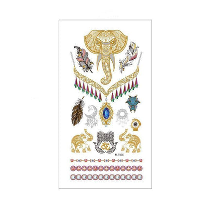 Women Lady Metallic gold silver color boho arm Body Temporary Tattoo Sticker Art - Aimall