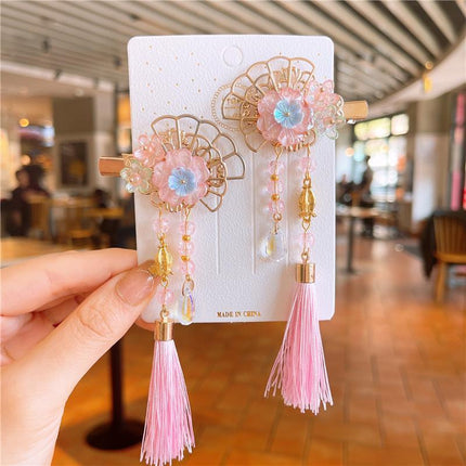2Pcs Hanfu Flower Hair Clip Pearl Tassel Butterfly Hairpin Female/Children Party - Aimall