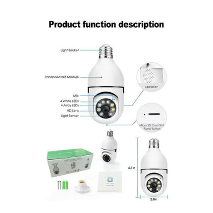 360° Panoramic WiFi IR IP E27 Light Bulb Camera HD Night Smart Home A6 AU