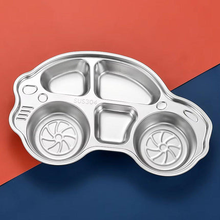 2pcs Cartoon Car Compartment Plate Stainless Steel Divided Food Tray with Sections
