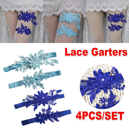 4pcs Blue Lace Garter Set Elegant Leg Loop Garters for Women Bridal Accessories