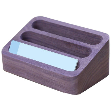 Black Walnut 3 Compartment Business Card Holder Office Card Organizer Case