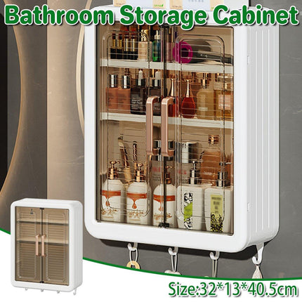 Wall Hanging Storage Cabinet Punch-Free Bathroom Organizer for Rental Rooms