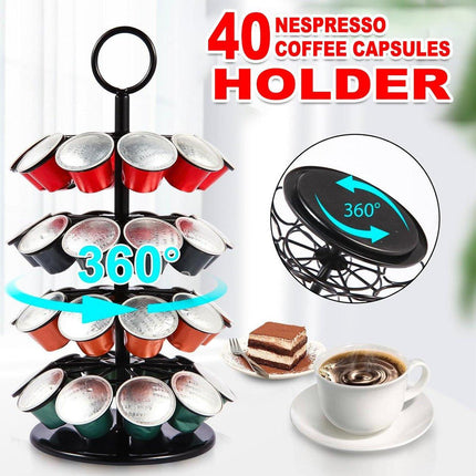 Coffee Capsule Organizer 360 Degree Rotating Holder Rack for 40 Pods Storage