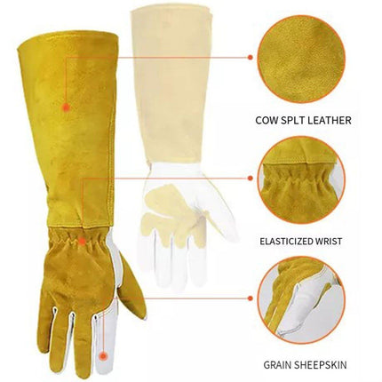 Long Welding Gloves Heat Resistant Leather Gloves for Grill or Fireplace Use