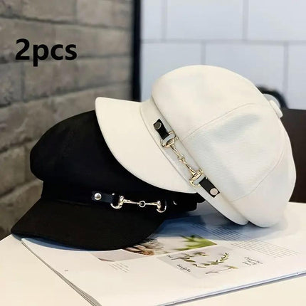 2pcs Vintage Beret Hat Autumn and Winter Versatile Fashionable Warm Headwear Set