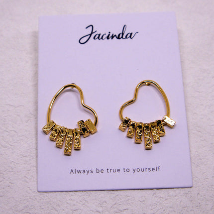 Swinging Textured Long Heart Earrings Elegant Fashion Jewelry for Women Gift