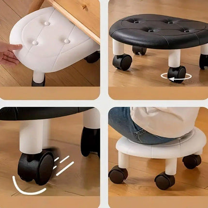 Imitation Leather Low Stool with Wheels Modern Bedroom Living Room Plastic Bench