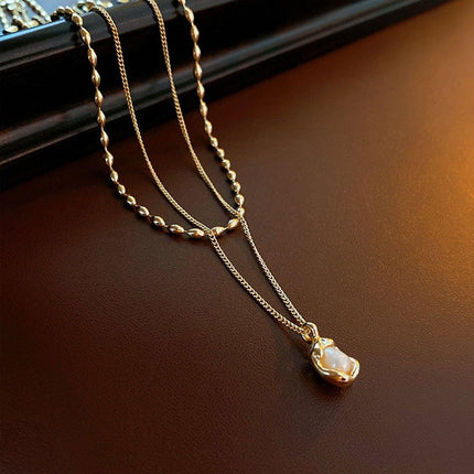 Love Butterfly Pearl Tassel Double Layer Necklace Elegant Jewelry Women Fashion