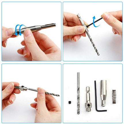 7-Piece Centre Drill Bits Set Self Centering Hinge Hole Drilling 1/4" Hex Shank - Aimall