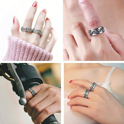 Spinner Rings Mens Womens Fidget Rotating Ring Silver Stainless Steel Size 13 - Aimall