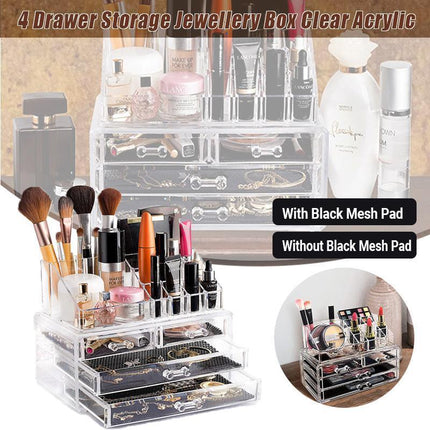 Holder Cosmetic Makeup Organiser 4 Drawer Storage Jewellery Box Clear Acrylic - Aimall