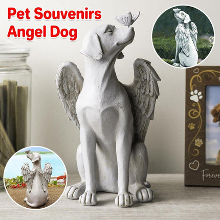 Angel Dog Statue Resin Pet Memorial Garden Dog Ornament Outdoor Animal Decor