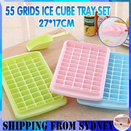 55 Grids Ice Cube Tray Mould With Lid And Storage Box Scoop Set Maker Ice Cube - Aimall