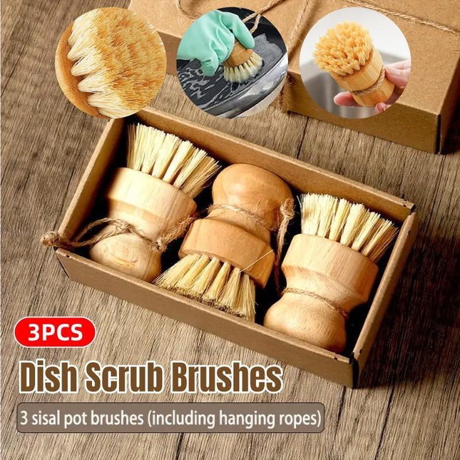 3pcs Dishwashing Brush Set Short Handle Pot Brush for Kitchen Cleaning Scrubbing