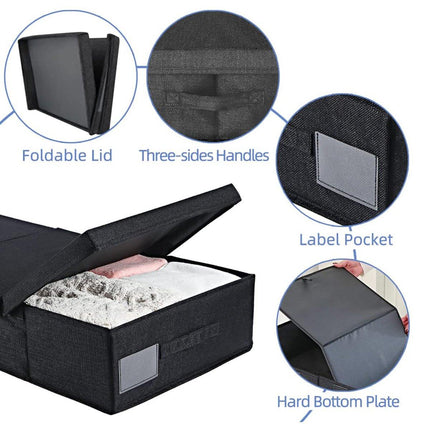 2PCS Black Foldable Storage Box Underbed with Lid Fabric Wardrobe Organizers